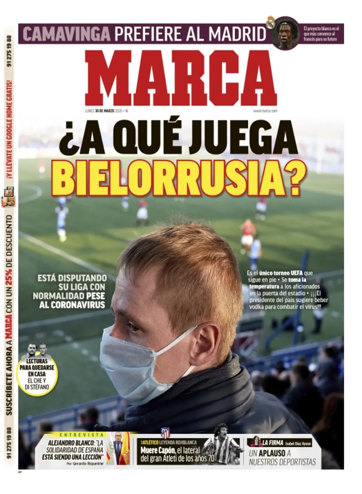 «Президент страны предлагает пить водку для борьбы с коронавирусом». Так выглядит обложка испанской «Marca»