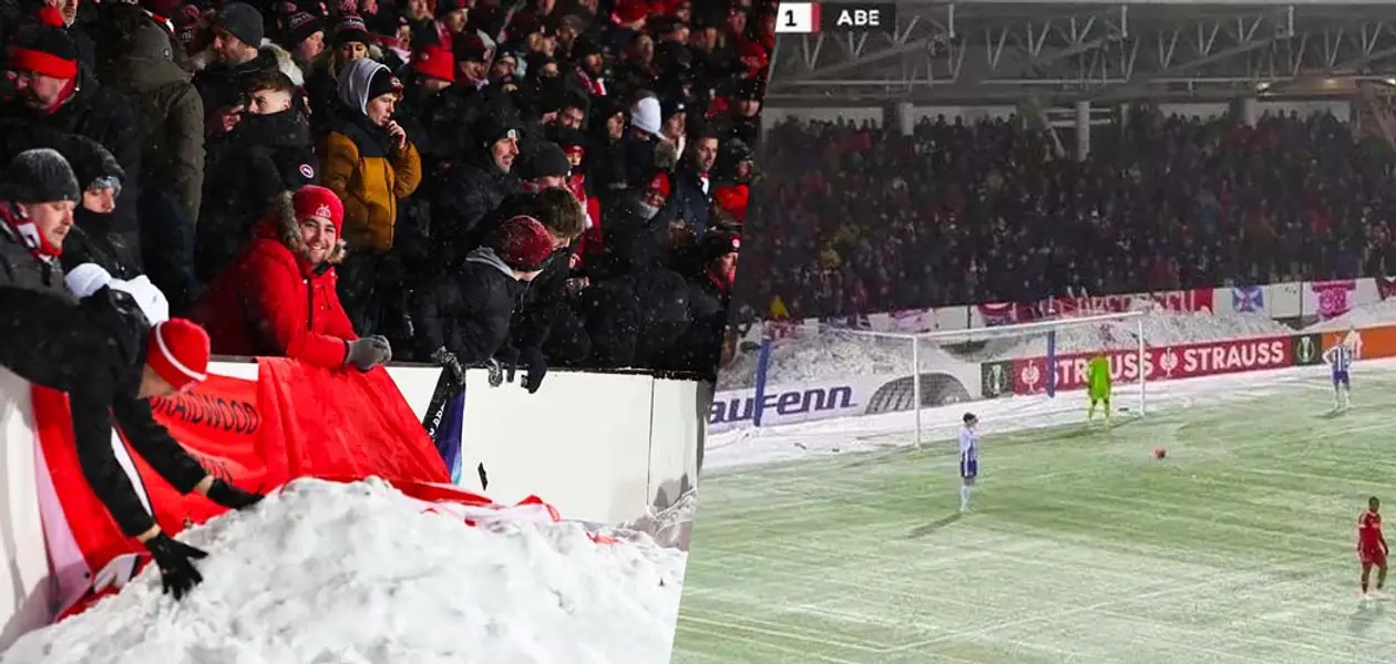 Шатландскія фанаты вырашылі пагуляць у снежкі з кіперам саперніка проста падчас матча Лігі канферэнцый