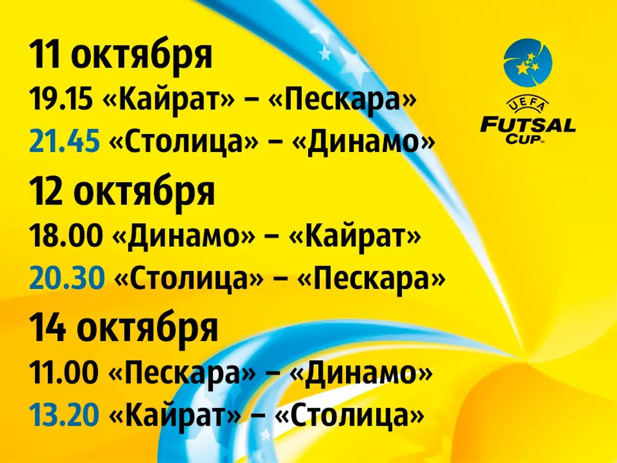 Расписание матчей мини-футбольного Кубка УЕФА в Минске
