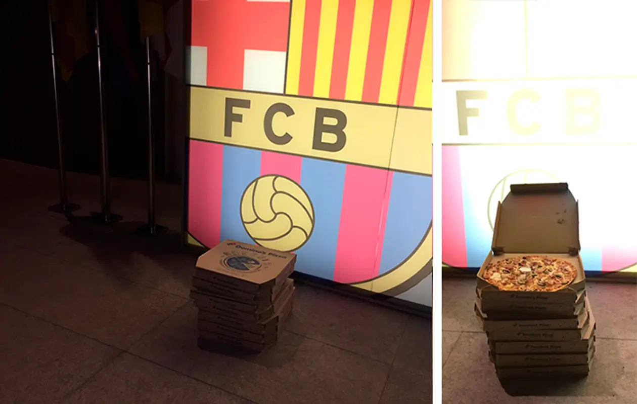 Фанат привез к офису «Барселоны» пиццу, чтобы руководство клуба лучше трудилось над трансферами