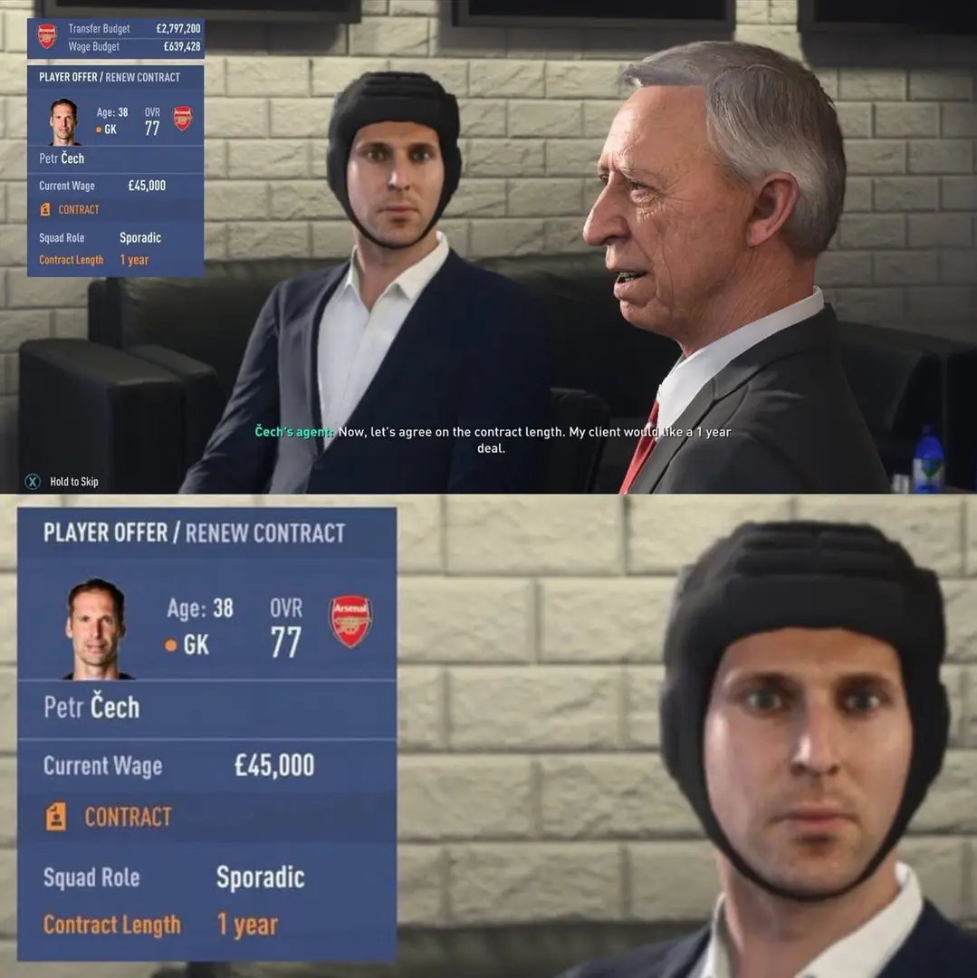 Шлем или галстук? В FIFA 19 определились с внешним видом Чеха на переговорах