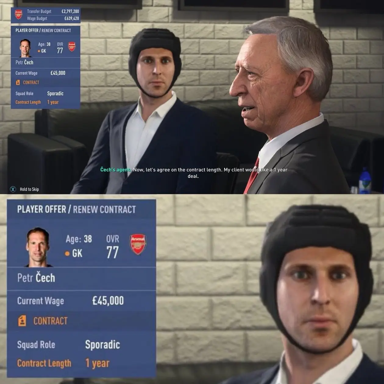 Шлем или галстук? В FIFA 19 определились с внешним видом Чеха на переговорах
