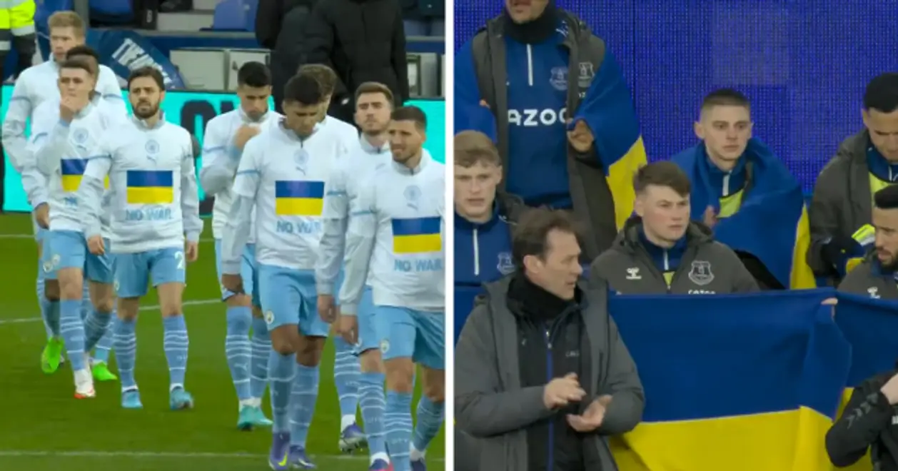 Мощнейшая поддержка Украины на матче «Эвертона» и «Манчестер Сити»: игроки с сине-желтыми флагами, огромный плакат поддержки – пробрало даже сотрудника белТВ
