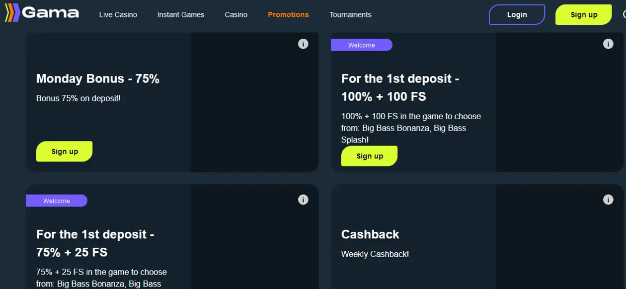 Бонусы онлайн-казино Gama