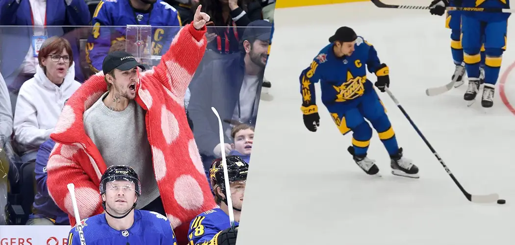 Джасцін Бібер пакрасаваў на Матчы зорак НХЛ: зацята заўзеў і нават выйшаў на лёд