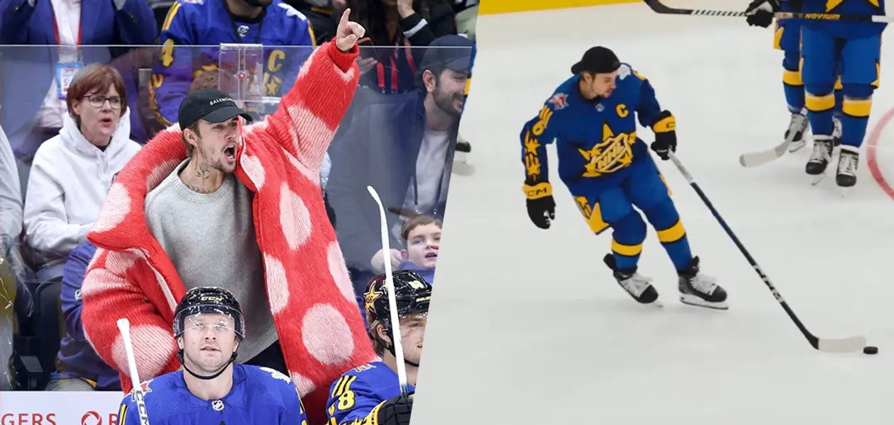 Джасцін Бібер пакрасаваў на Матчы зорак НХЛ: зацята заўзеў і нават выйшаў на лёд