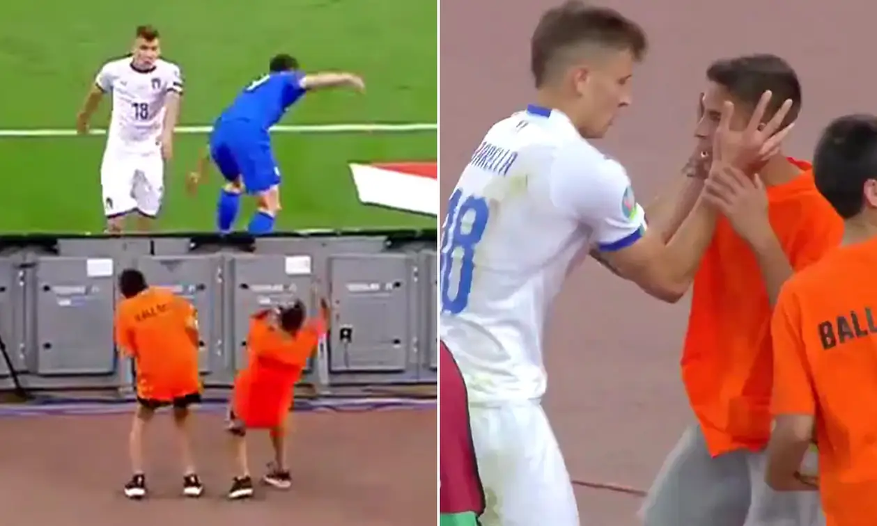 Полузащитник сборной Италии вырубил болбоя мячом. Но сразу поднял мальчика, обнял и извинился 